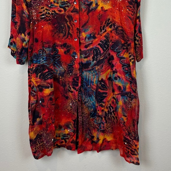 Chico's Design Vintage Rust/Orange/Blue Sheer Duster Mixed Animal Print; Size 3 - Picture 3 of 15